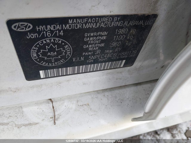 Aukcja sprzedaży 2014 Hyundai Sonata Se, vin: 5NPEC4AC8EH881179, numer aukcji: 12558732