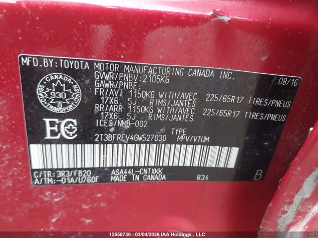 Toyota RAV4 LE 2016 2T3BFREV4GW527030 Image 9
