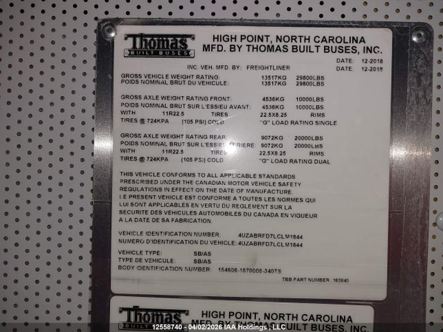Freightliner Chassis B2b 2020 4UZABRFD7LCLM1844 Image 8