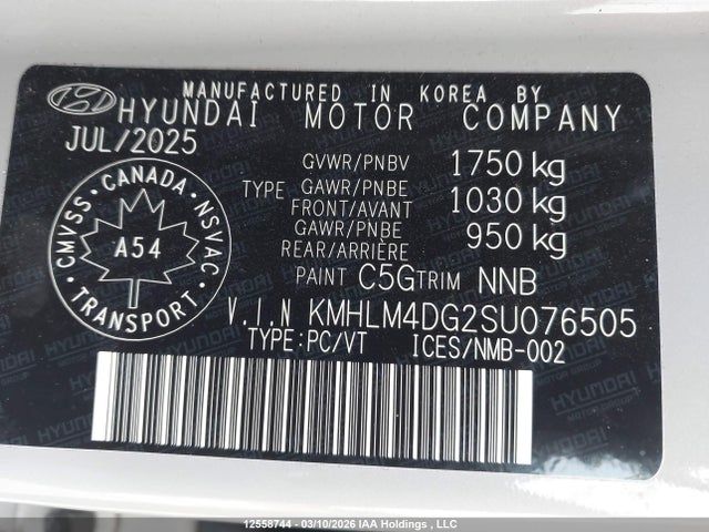 12558744 :رقم المزاد ، KMHLM4DG2SU076505 vin ، 2025 Hyundai Elantra Preferred With Tech Package مزاد بيع