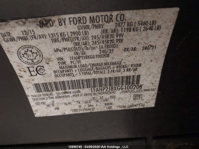 1FAHP2J8XGG100208 Ford Taurus Limited