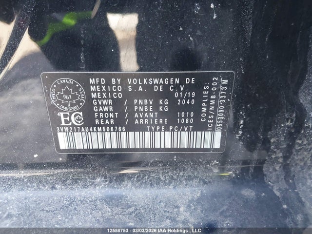 3VW217AU4KM506766 Volkswagen Golf Sportwagen S