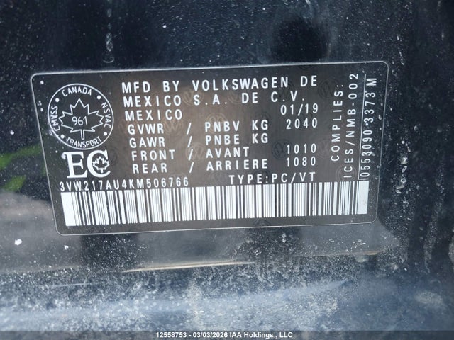 3VW217AU4KM506766 Volkswagen Golf Sportwagen S