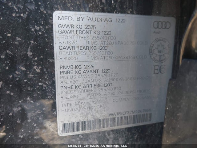 2021 Audi Q3 45 Technik მანქანა იყიდება აუქციონზე, vin: WA1FECF37M1067655, აუქციონის ნომერი: 12558764