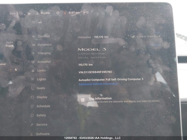 5YJ3E1EB4NF296793 Tesla MODEL 3