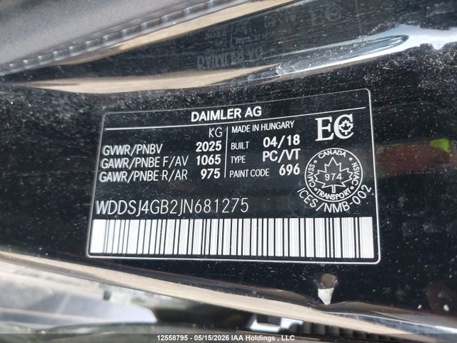Aukcja sprzedaży 2018 Mercedes-benz Cla 250 4matic, vin: WDDSJ4GB2JN681275, numer aukcji: 12558795