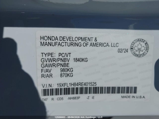 Продаж на аукціоні авто 2024 Honda Civic Sport/sport Touring, vin: 19XFL1H84RE401525, номер лоту: 12558803
