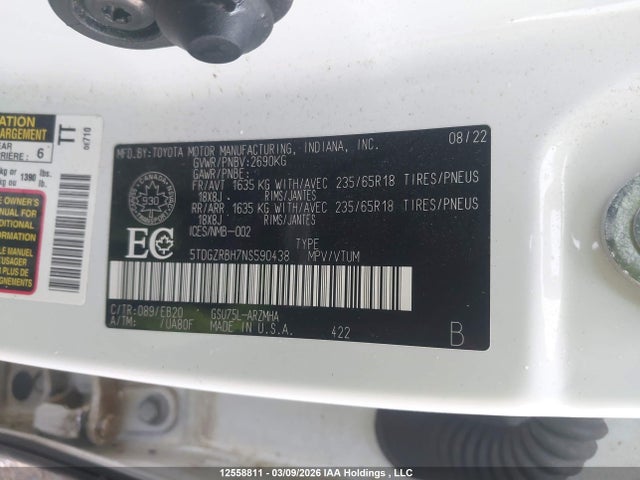 5TDGZRBH7NS590438 Toyota Highlander