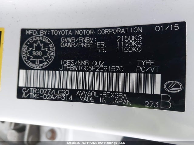 JTHBW1GG5F2091570 Lexus Es 300h 300h