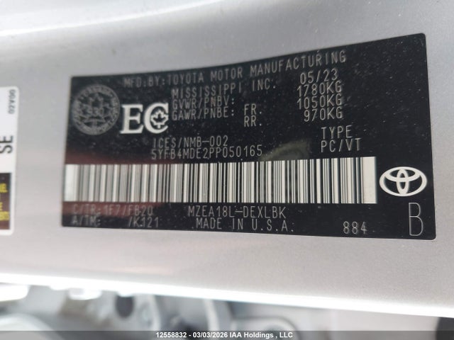 12558832 :رقم المزاد ، 5YFB4MDE2PP050165 vin ، 2023 Toyota Corolla Le مزاد بيع