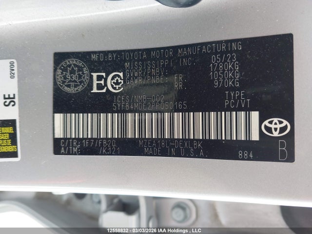 12558832 :رقم المزاد ، 5YFB4MDE2PP050165 vin ، 2023 Toyota Corolla Le مزاد بيع