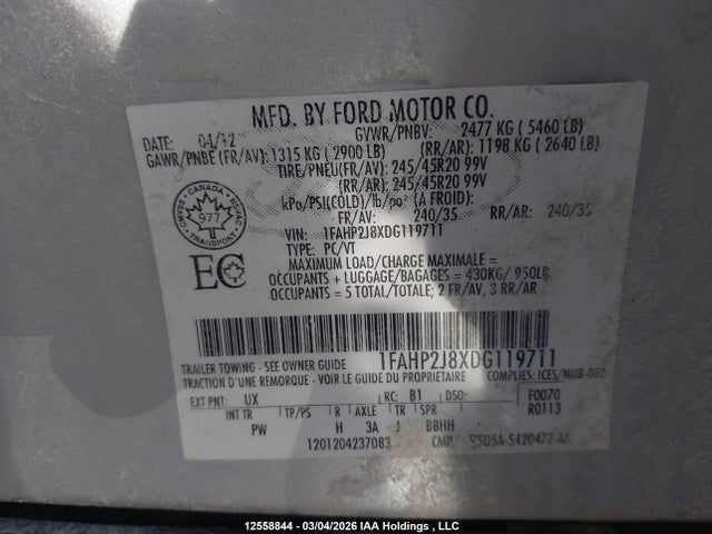 12558844 :رقم المزاد ، 1FAHP2J8XDG119711 vin ، 2013 Ford Taurus Limited مزاد بيع