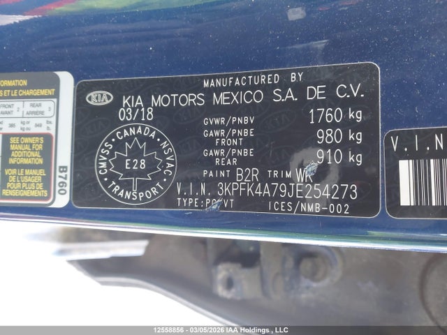 3KPFK4A79JE254273 KIA Forte Lx/lx+