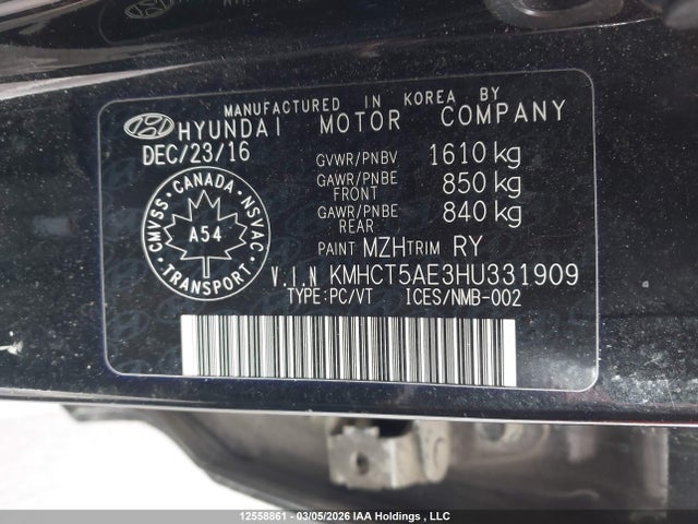 KMHCT5AE3HU331909 Hyundai ACCENT SE