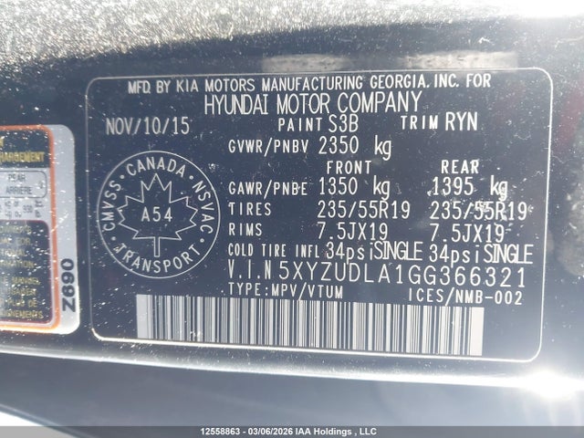 5XYZUDLA1GG366321 Hyundai SANTA FE SPORT