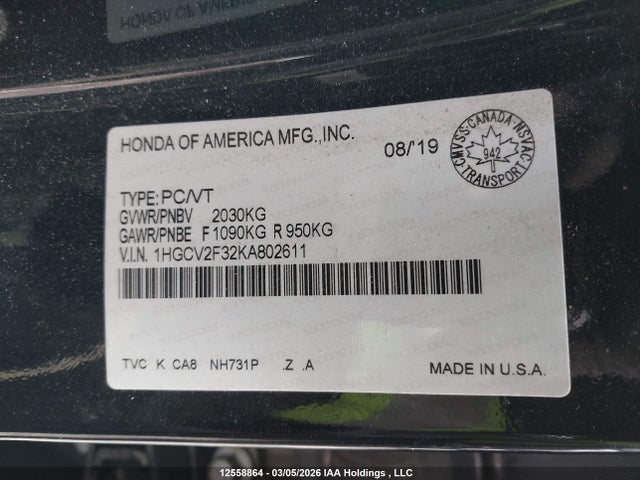 Продаж на аукціоні авто 2019 Honda Accord Sport, vin: 1HGCV2F32KA802611, номер лоту: 12558864