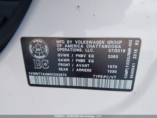 1VWBT7A39HC002970 Volkswagen PASSAT SE