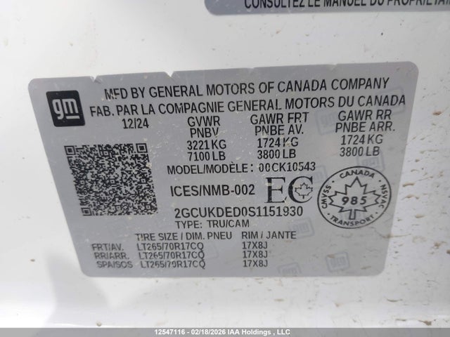 Aukcja sprzedaży 2025 Chevrolet Silverado 1500 4wd Lt, vin: 2GCUKDED0S1151930, numer aukcji: 12547116