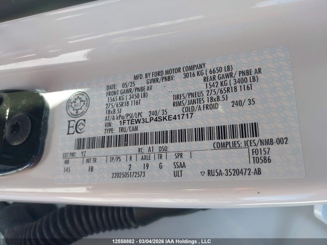 Продаж на аукціоні авто 2025 Ford F150 Xlt, vin: 1FTEW3LP4SKE41717, номер лоту: 12558882