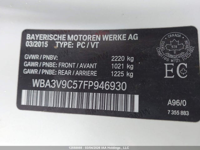 Aukcja sprzedaży 2015 Bmw 428 Xi, vin: WBA3V9C57FP946930, numer aukcji: 12558888