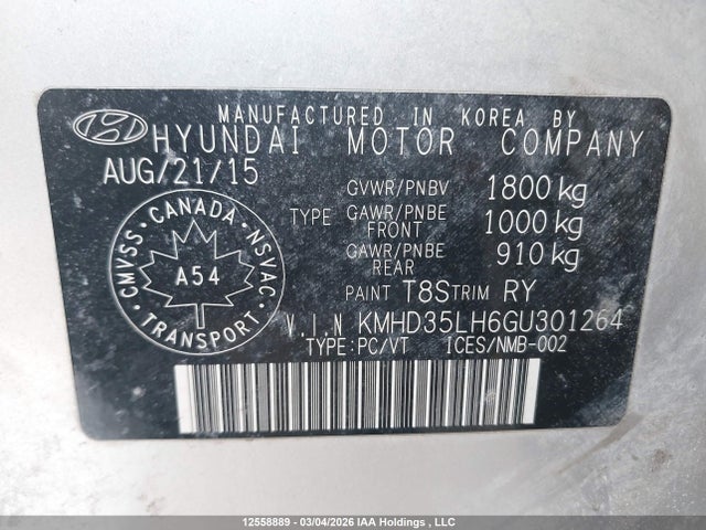 KMHD35LH6GU301264 Hyundai Elantra