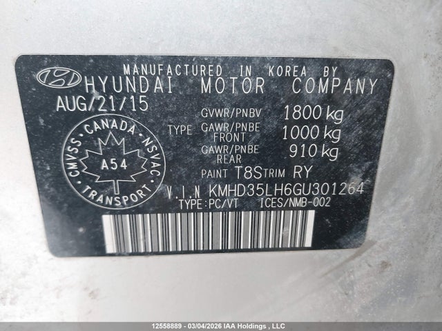 KMHD35LH6GU301264 Hyundai Elantra