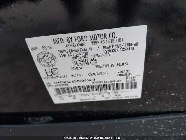 Aukcja sprzedaży 2018 Ford Explorer Xlt, vin: 1FM5K8D82JGB00474, numer aukcji: 12558905