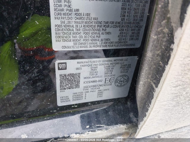Продаж на аукціоні авто 2021 Chevrolet Silverado 1500 Custom, vin: 1GCUYBEF2MZ421108, номер лоту: 12558907