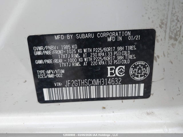 12558908 :رقم المزاد ، JF2GTHSCXMH314632 vin ، 2021 Subaru Crosstrek Sport مزاد بيع