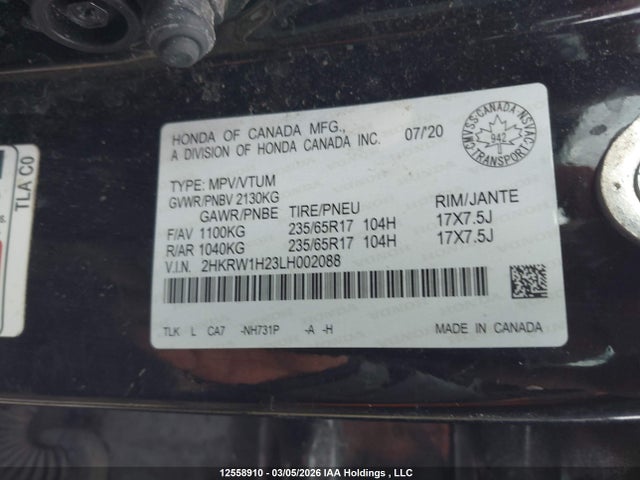 2HKRW1H23LH002088 Honda CR-V