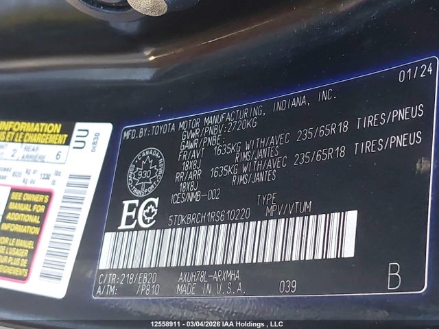 5TDKBRCH1RS610220 Toyota Highlander Hybrid Xle