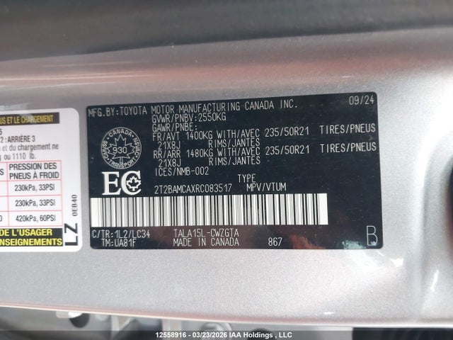 Aukcja sprzedaży 2024 Lexus Rx 350, vin: 2T2BAMCAXRC083517, numer aukcji: 12558916