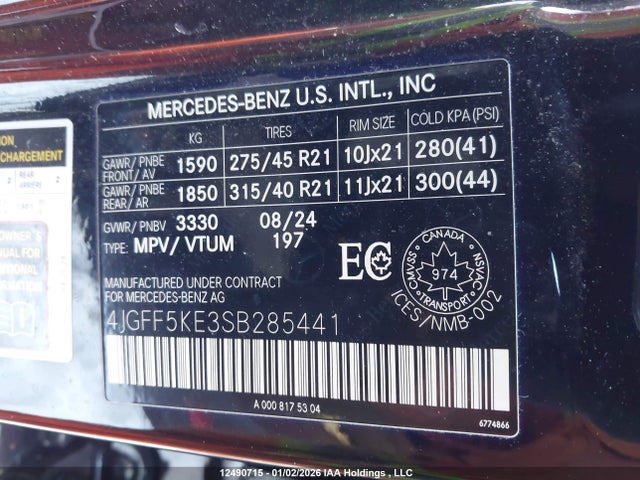 4JGFF5KE3SB285441 Mercedes-Benz Gls 450 4matic