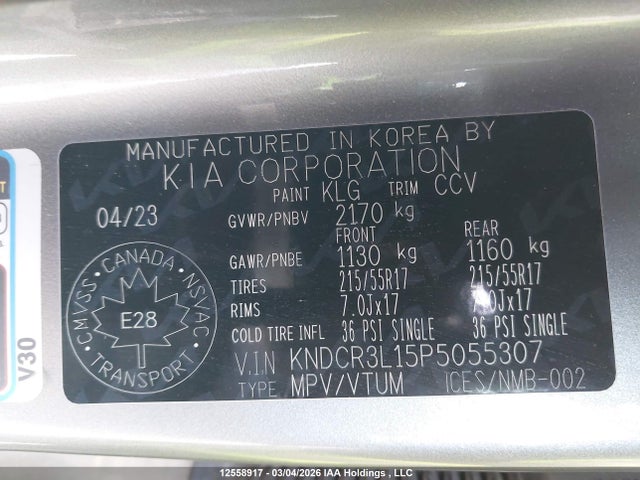 12558917 :رقم المزاد ، KNDCR3L15P5055307 vin ، 2023 Kia Niro Ev Premium/premium+ مزاد بيع
