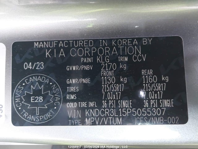 12558917 :رقم المزاد ، KNDCR3L15P5055307 vin ، 2023 Kia Niro Ev Premium/premium+ مزاد بيع