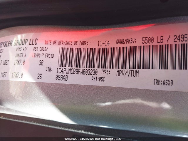 12558920 :رقم المزاد ، 1C4PJMCB9FW603230 vin ، 2015 Jeep Cherokee Latitude مزاد بيع