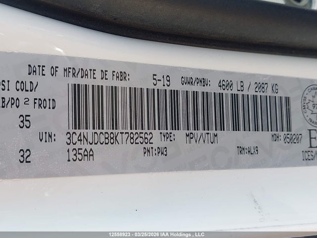 12558923 :رقم المزاد ، 3C4NJDCB8KT782562 vin ، 2019 Jeep Compass Limited مزاد بيع