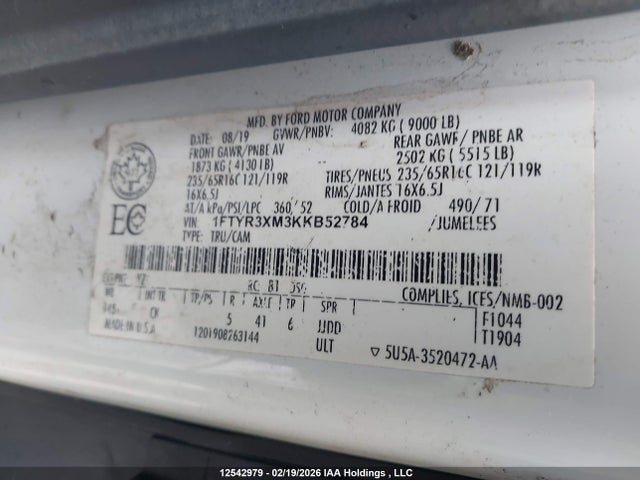 1FTYR3XM3KKB52784 Ford Transit-250