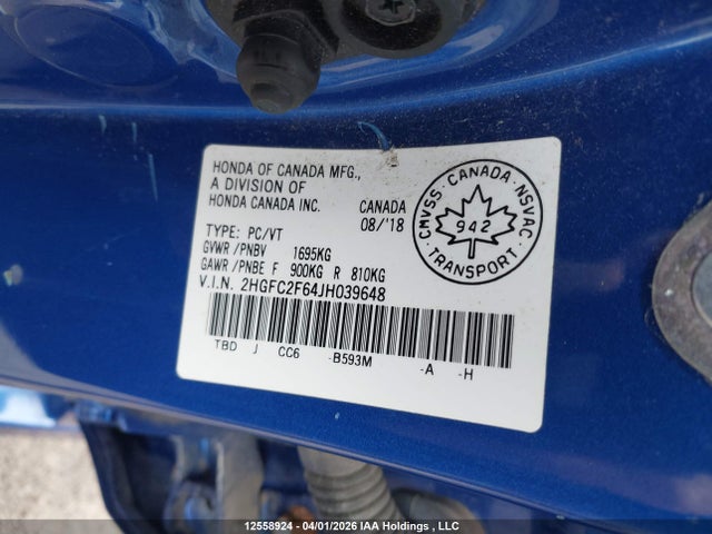 Продаж на аукціоні авто 2018 Honda Civic Lx, vin: 2HGFC2F64JH039648, номер лоту: 12558924