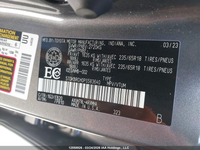 5TDKBRCH0PS583640 Toyota Highlander Hybrid Xle/hybrid Bronze Edition