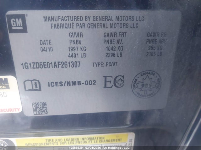 Aukcja sprzedaży 2010 Chevrolet Malibu Lt Platinum Edition, vin: 1G1ZD5E01AF261307, numer aukcji: 12558939