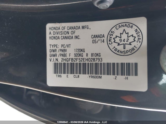 Aukcja sprzedaży 2014 Honda Civic Ex 4dr, vin: 2HGFB2F52EH028793, numer aukcji: 12558941
