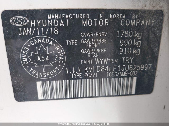 KMHD84LF1JU625997 Hyundai Elantra Sel/value/limited