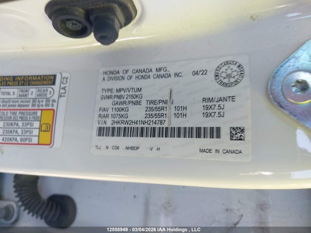 2HKRW2H41NH214787 Honda Cr-v Sport