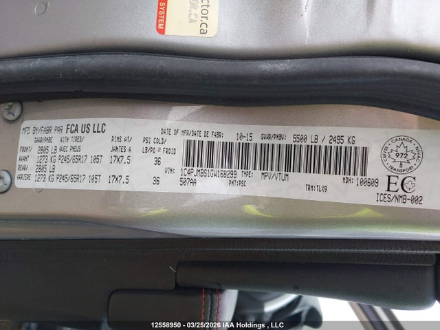 1C4PJMBS1GW168299 Jeep Cherokee Trailhawk
