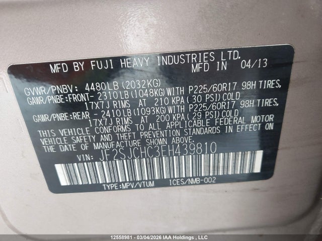 Aukcja sprzedaży 2014 Subaru Forester 2.5i Limited, vin: JF2SJCHC3EH439810, numer aukcji: 12558981