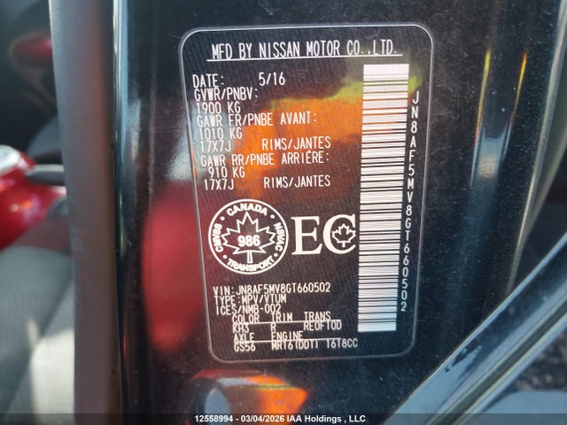 Продаж на аукціоні авто 2016 Nissan Juke S/sv/sl/nismo, vin: JN8AF5MV8GT660502, номер лоту: 12558994