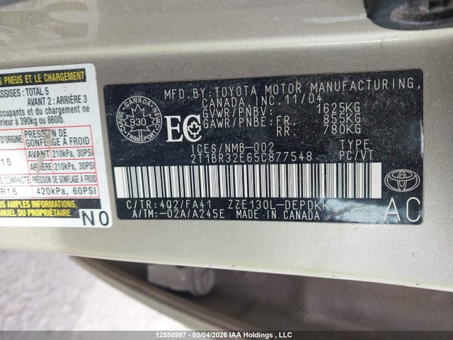 Aukcja sprzedaży 2005 Toyota Corolla Ce/le/s, vin: 2T1BR32E65C877548, numer aukcji: 12558997