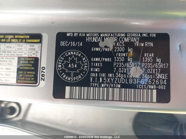 5XYZUDLB3FG262694 Hyundai SANTA FE SPORT