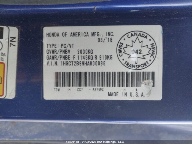 1HGCT2B99HA800086 Honda Accord Touring